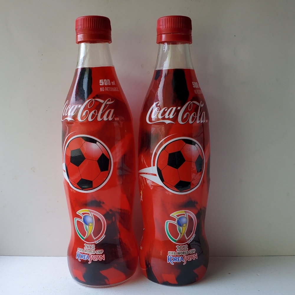 COCA COLA 2 - 2002 FIFA WORLD CUP KOREA JAPAN 500ML BOTTLES.  EMPTY.